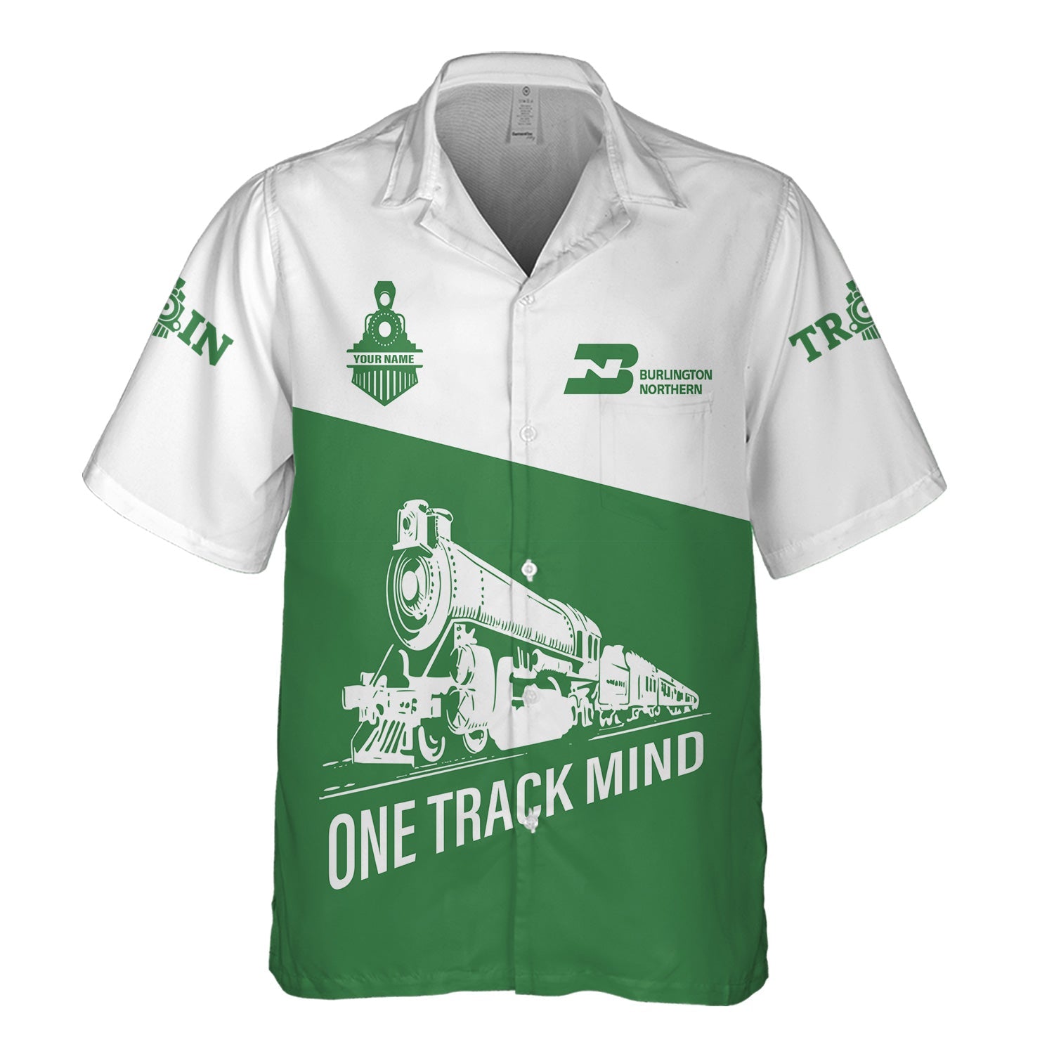 Railspirit Personalized Burlington Northern Railroad Hawaiian Shirt One Track Mind Unisex Train Shirt Gift Idea For Train Lover
