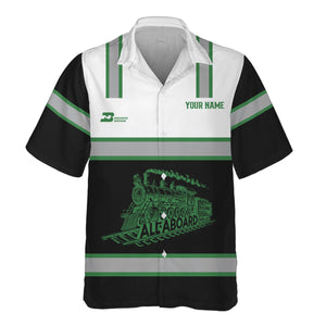 Railspirit Custom Name Burlington Northern Railroad Hawaiian Shirt Eat Train Sleep Repeat Printed Train Shirt