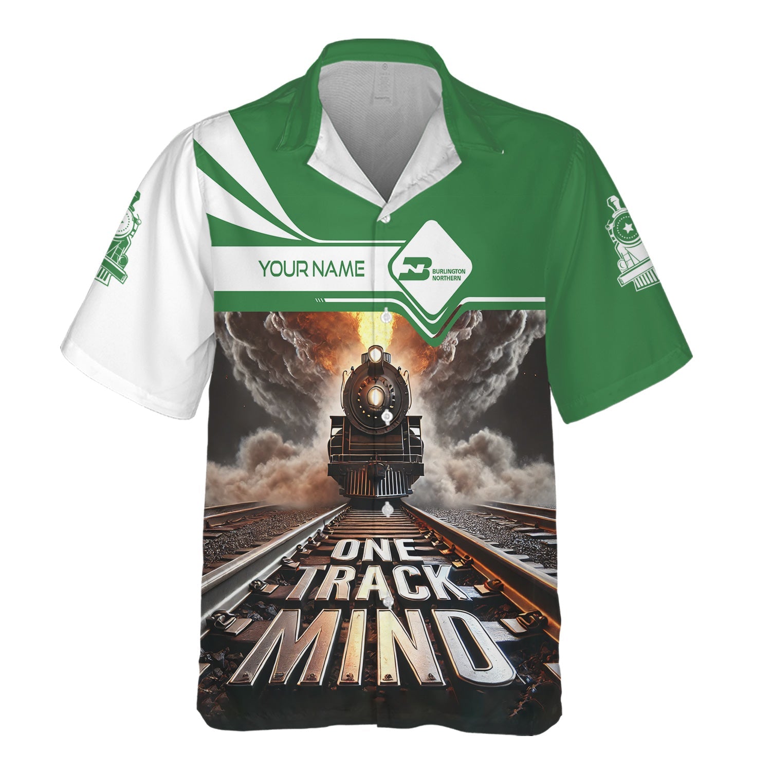 Railspirit Personalized Burlington Northern Railroad Hawaiian Shirt One Track Mind Train Printed Shirt