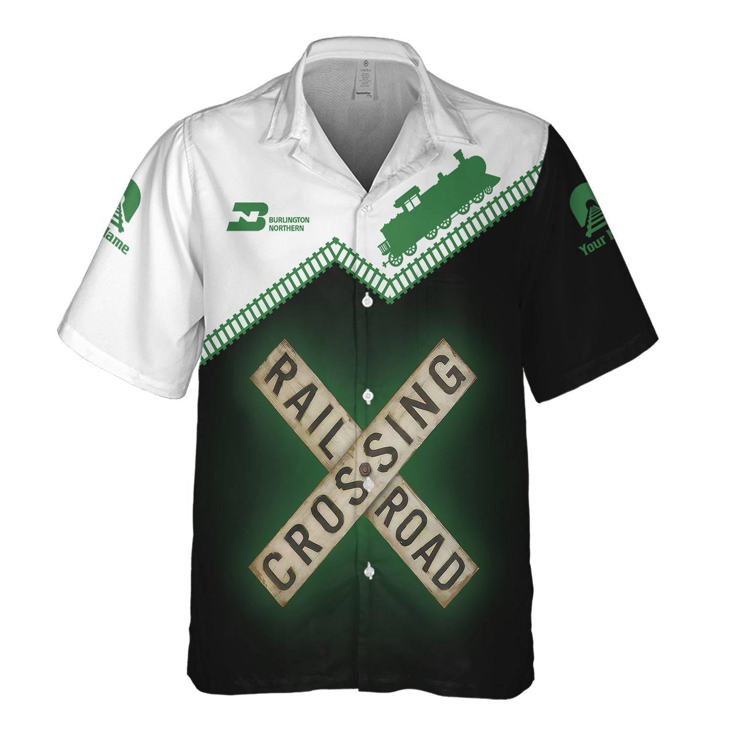 Railspirit Personalized Burlington Northern Railroad Hawaiian Shirt Railroad Crossing Printed Train Track Shirt