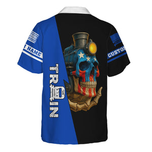Railspirit Personalized Long Island Railroad Hawaiian Shirt Train Skull American Flag Shirt All Over Print
