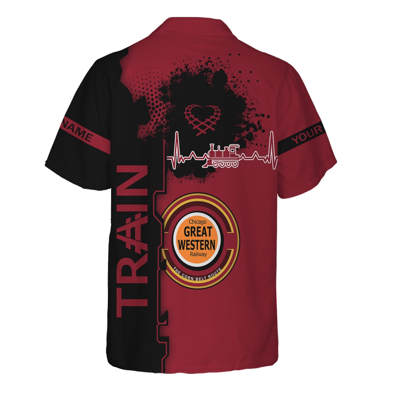 Railspirit Personalized Chicago Great Western Railroad Hawaiian Shirt Engine Heartbeat and Track Love Style Shirt Gift Idea For Train Lovers