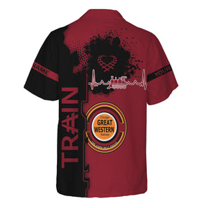 Railspirit Personalized Chicago Great Western Railroad Hawaiian Shirt Engine Heartbeat and Track Love Style Shirt Gift Idea For Train Lovers