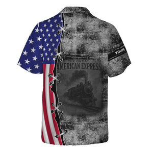 Railspirit Personalized Bessemer And Lake Erie Railroad Hawaiian Shirt Retro American Express Train With USA Flag Shirt