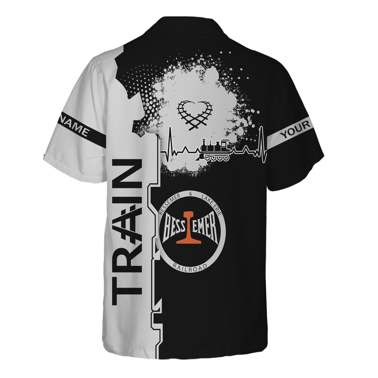 Railspirit Personalized Bessemer And Lake Erie Railroad Hawaiian Shirt Engine Heartbeat and Track Love Style Shirt Gift Idea For Train Lovers