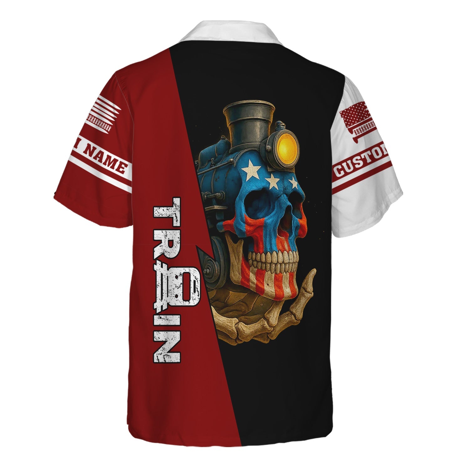 Railspirit Personalized Detroit & Mackinac Railroad Hawaiian Shirt Train Skull American Flag Shirt All Over Print