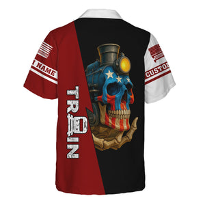 Railspirit Personalized Detroit & Mackinac Railroad Hawaiian Shirt Train Skull American Flag Shirt All Over Print