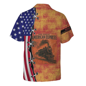 Railspirit Personalized Florida East Coast Railway Hawaiian Shirt Retro American Express Train With USA Flag Shirt