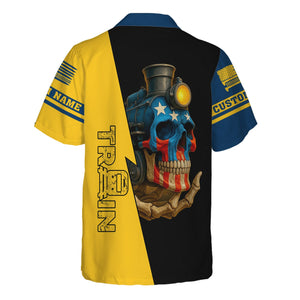 Railspirit Personalized Alaska Railroad Hawaiian Shirt Train Skull American Flag Shirt All Over Print