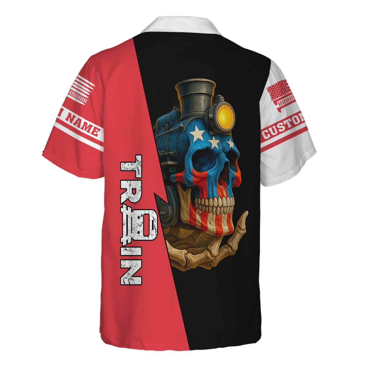 Railspirit Personalized Kansas City Southern Hawaiian Shirt Train Skull American Flag Shirt All Over Print
