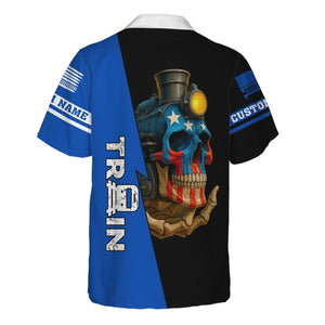 Railspirit Personalized Conrail Railroad Hawaiian Shirt Train Skull American Flag Shirt All Over Print
