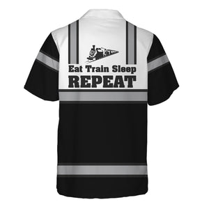 Railspirit Custom Name New York Central Railroad Hawaiian Shirt Eat Train Sleep Repeat Printed Train Shirt