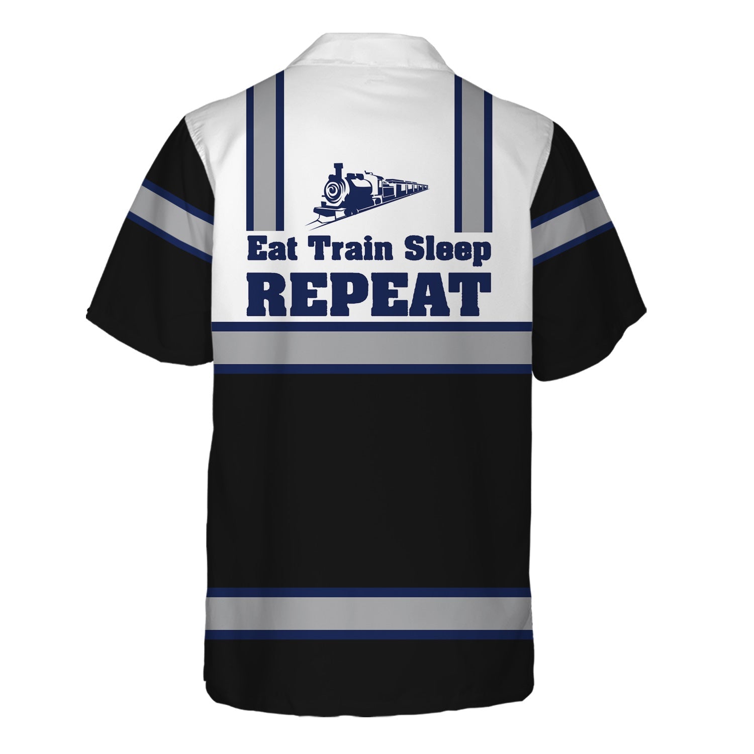 Railspirit Custom Name Baltimore and Ohio Railroad Hawaiian Shirt Eat Train Sleep Repeat B&O Printed Train Shirt