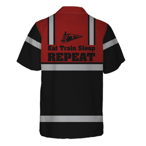 Railspirit Custom Name Great Northern Railway Hawaiian Shirt Eat Train Sleep Repeat GNR Printed Train Shirt