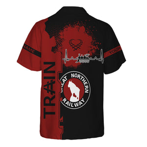 Railspirit Personalized Great Northern Railway Hawaiian Shirt Engine Heartbeat and Track Love Style GNR Shirt Gift Idea For Train Lovers