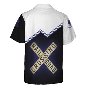 Railspirit Personalized Chicago, Burlington and Quincy Railroad Hawaiian Shirt Railroad Crossing Printed Train Track Shirt