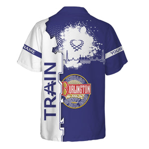 Railspirit Personalized Chicago, Burlington and Quincy Railroad Hawaiian Shirt Engine Heartbeat and Track Love Style Shirt Gift Idea For Train Lovers
