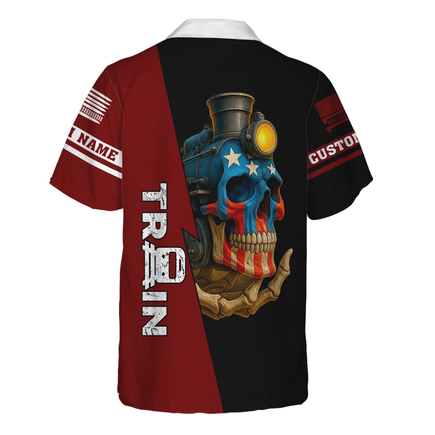 Railspirit Personalized Delaware, Lackawanna and Western Railroad Hawaiian Shirt Train Skull American Flag DL&W Shirt All Over Print