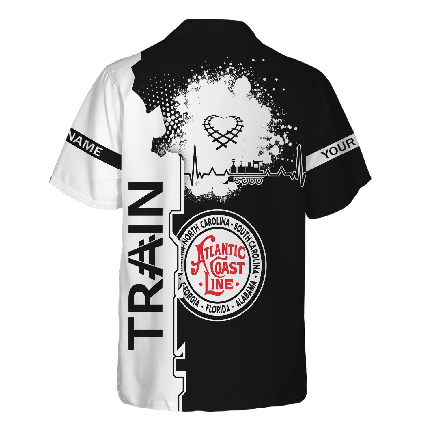 Railspirit Personalized Atlantic Coast Line Railroad Hawaiian Shirt Engine Heartbeat and Track Love Style Shirt Gift Idea For Train Lovers