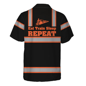 Railspirit Custom Name Illinois Central Railroad Hawaiian Shirt Eat Train Sleep Repeat Printed Train Shirt