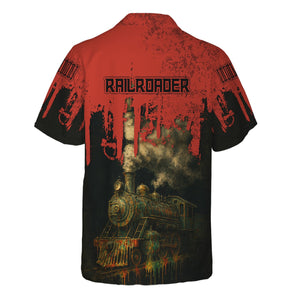 Railspirit Personalized Chicago and North Western Railway Hawaiian Shirt Vintage Train Art Style Shirt For Locomotive Fans