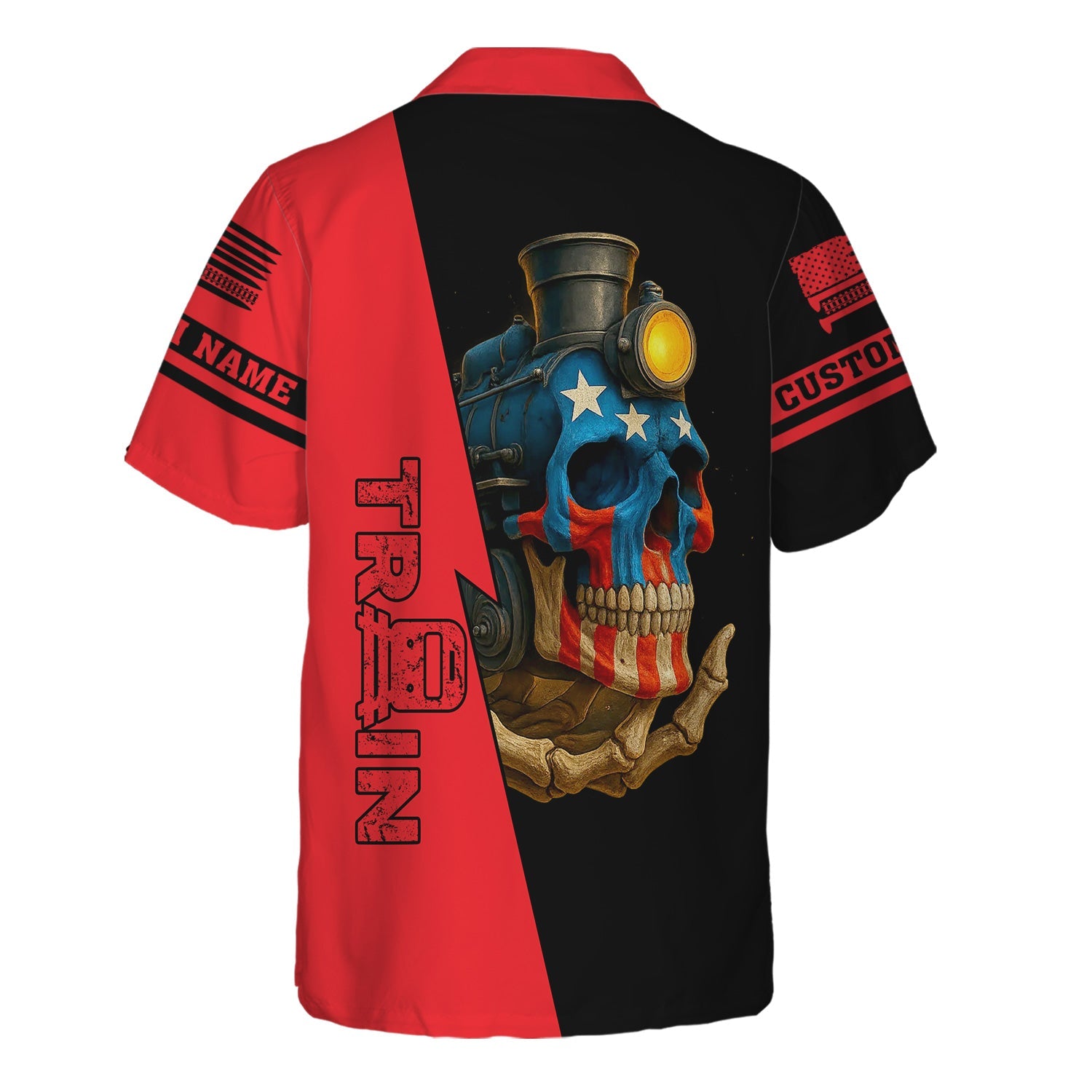 Railspirit Personalized Chicago, Milwaukee, St. Paul and Pacific Railroad Hawaiian Shirt Train Skull American Flag Milwaukee Road Shirt