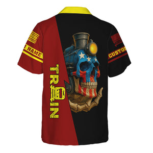 Railspirit Personalized Denver and Rio Grande Western Railroad Hawaiian Shirt Train Skull American Flag Shirt All Over Print
