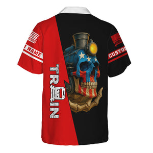 Railspirit Personalized Missouri Pacific Railroad Hawaiian Shirt Train Skull American Flag Shirt All Over Print