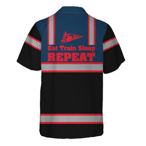 Railspirit Custom Name Wabash Railroad Hawaiian Shirt Eat Train Sleep Repeat Printed Train Shirt
