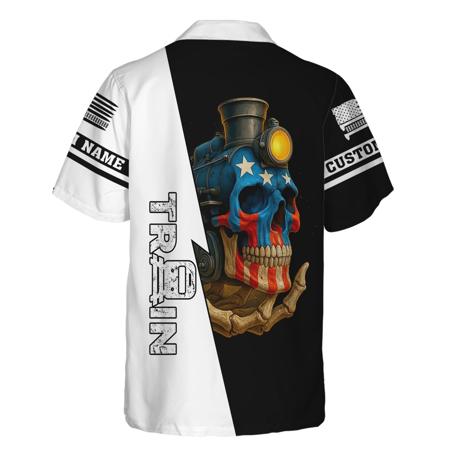 Railspirit Personalized Reading Railroad Hawaiian Shirt Train Skull American Flag Shirt All Over Print