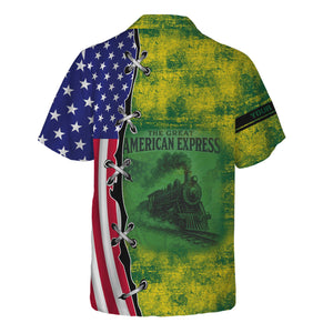 Railspirit Personalized Maine Central Railroad Hawaiian Shirt Retro American Express Train With USA Flag Shirt