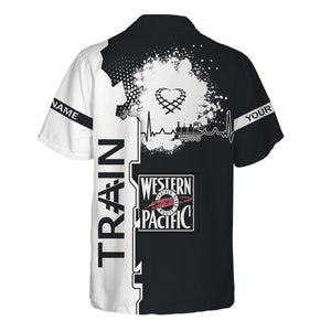 Railspirit Personalized Western Pacific Railroad Hawaiian Shirt Engine Heartbeat and Track Love Style Shirt Gift Idea For Train Lovers