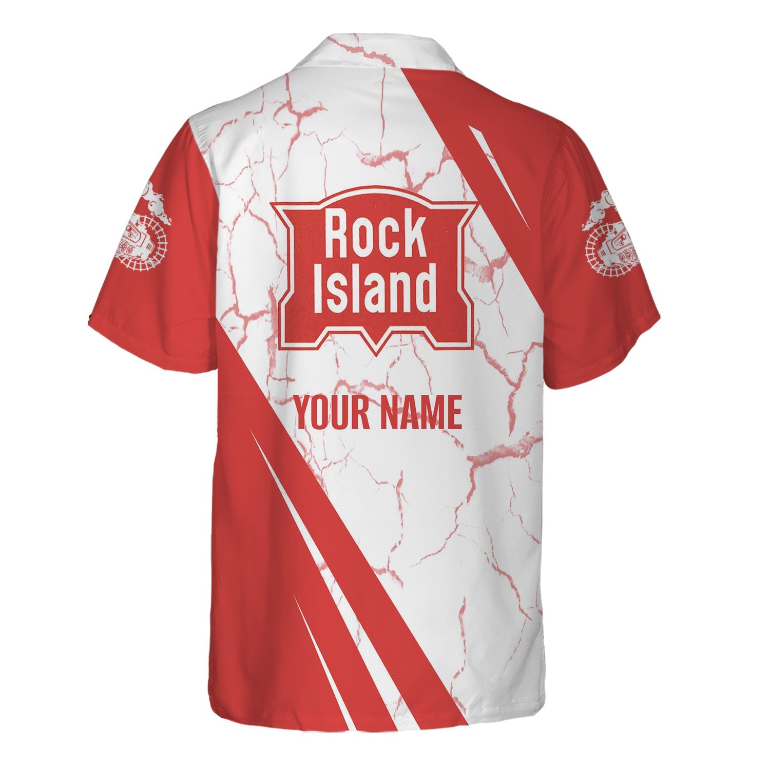 Railspirit Personalized Chicago, Rock Island and Pacific Railroad Hawaiian Shirt Crackle Texture Style Rock Island Railroad Shirt For Trackhead