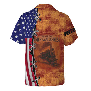 Railspirit Personalized Duluth, Missabe, & Iron Range Railroad Hawaiian Shirt Retro American Express Train With USA Flag Shirt