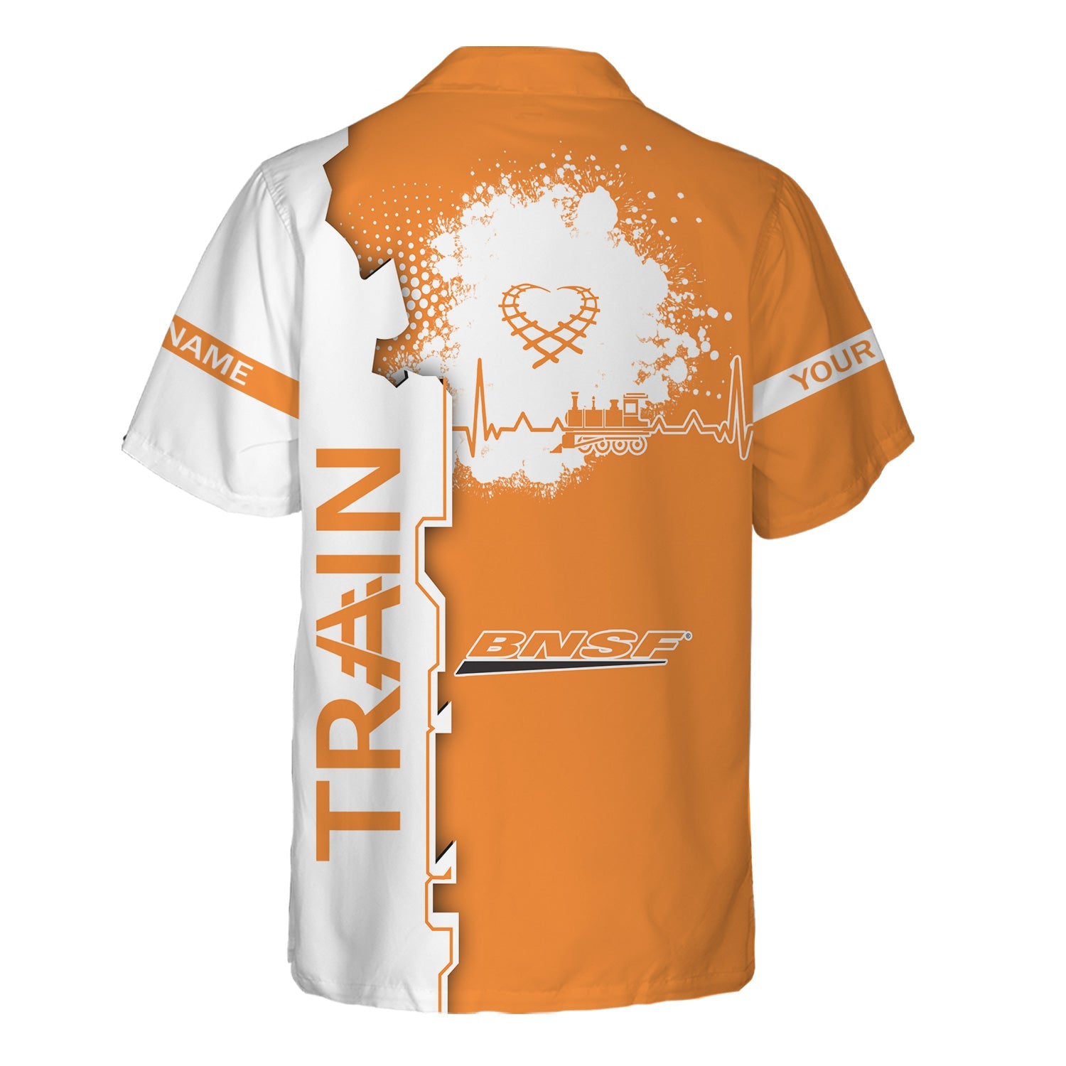 Railspirit Personalized BNSF Railway Hawaiian Shirt Engine Heartbeat and Track Love Style Shirt Gift Idea For Train Lovers