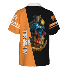 Railspirit Personalized BNSF Railway Hawaiian Shirt Train Skull American Flag Shirt All Over Print
