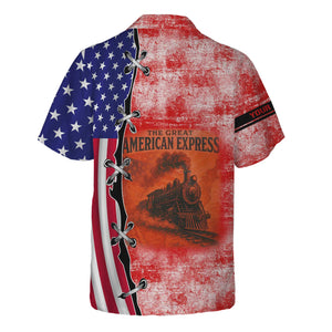 Railspirit Personalized The Chief Santa Fe Railroad Hawaiian Shirt Retro American Express Train With USA Flag Shirt