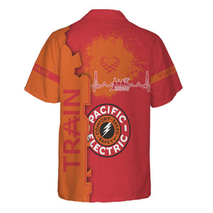 Railspirit Personalized Pacific Electric Railroad Hawaiian Shirt Engine Heartbeat and Track Love Style Shirt Gift Idea For Train Lovers