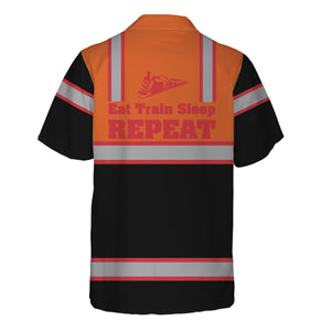 Railspirit Custom Name Pacific Electric Railroad Hawaiian Shirt Eat Train Sleep Repeat Printed Train Shirt