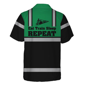Railspirit Custom Name Pittsburgh And Lake Erie Railroad Hawaiian Shirt Eat Train Sleep Repeat Printed Train Shirt