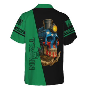 Railspirit Personalized Pittsburgh And Lake Erie Railroad Hawaiian Shirt Train Skull American Flag Shirt All Over Print