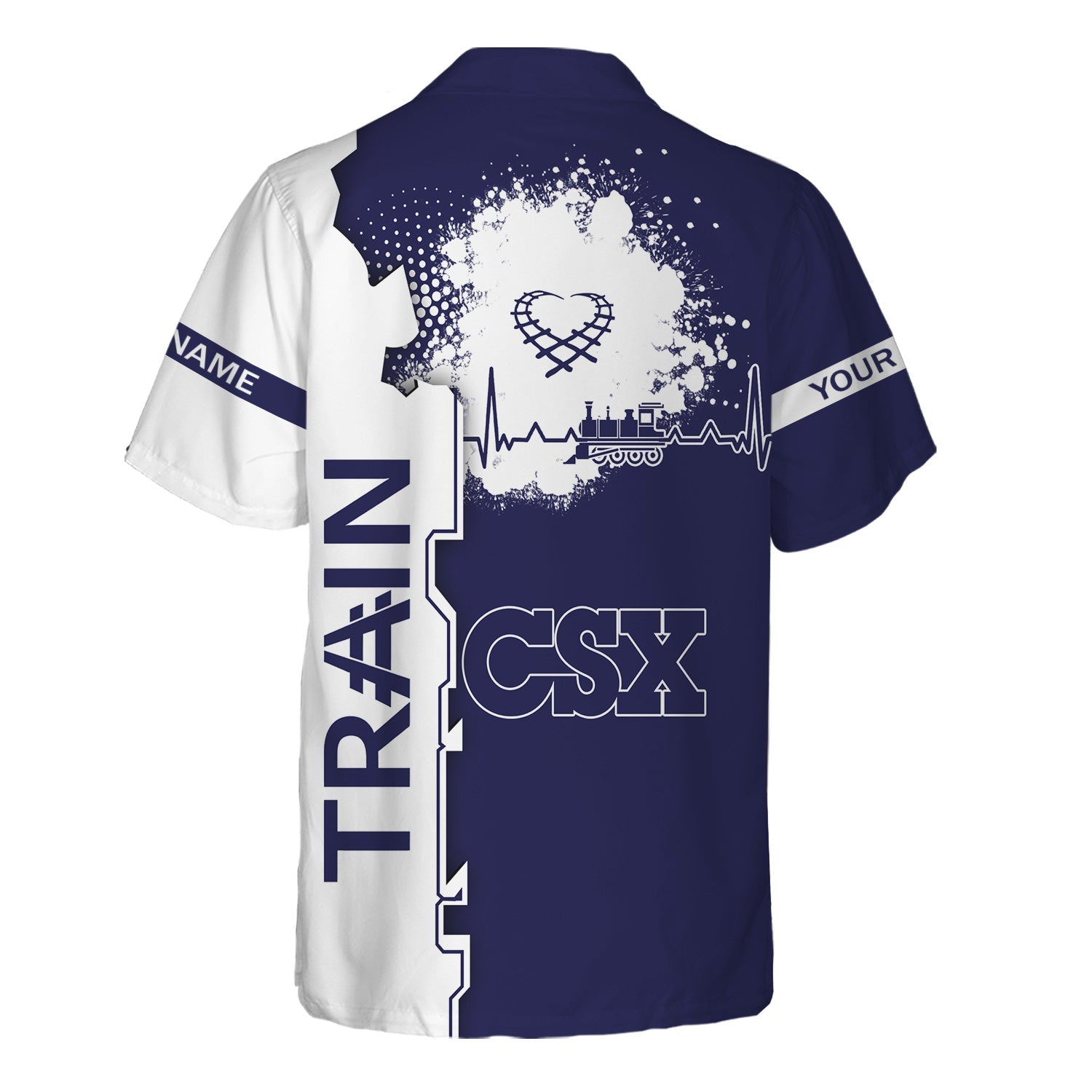 Railspirit Personalized CSX Transportation Railroad Hawaiian Shirt Engine Heartbeat and Track Love Style Shirt Gift Idea For Train Lovers