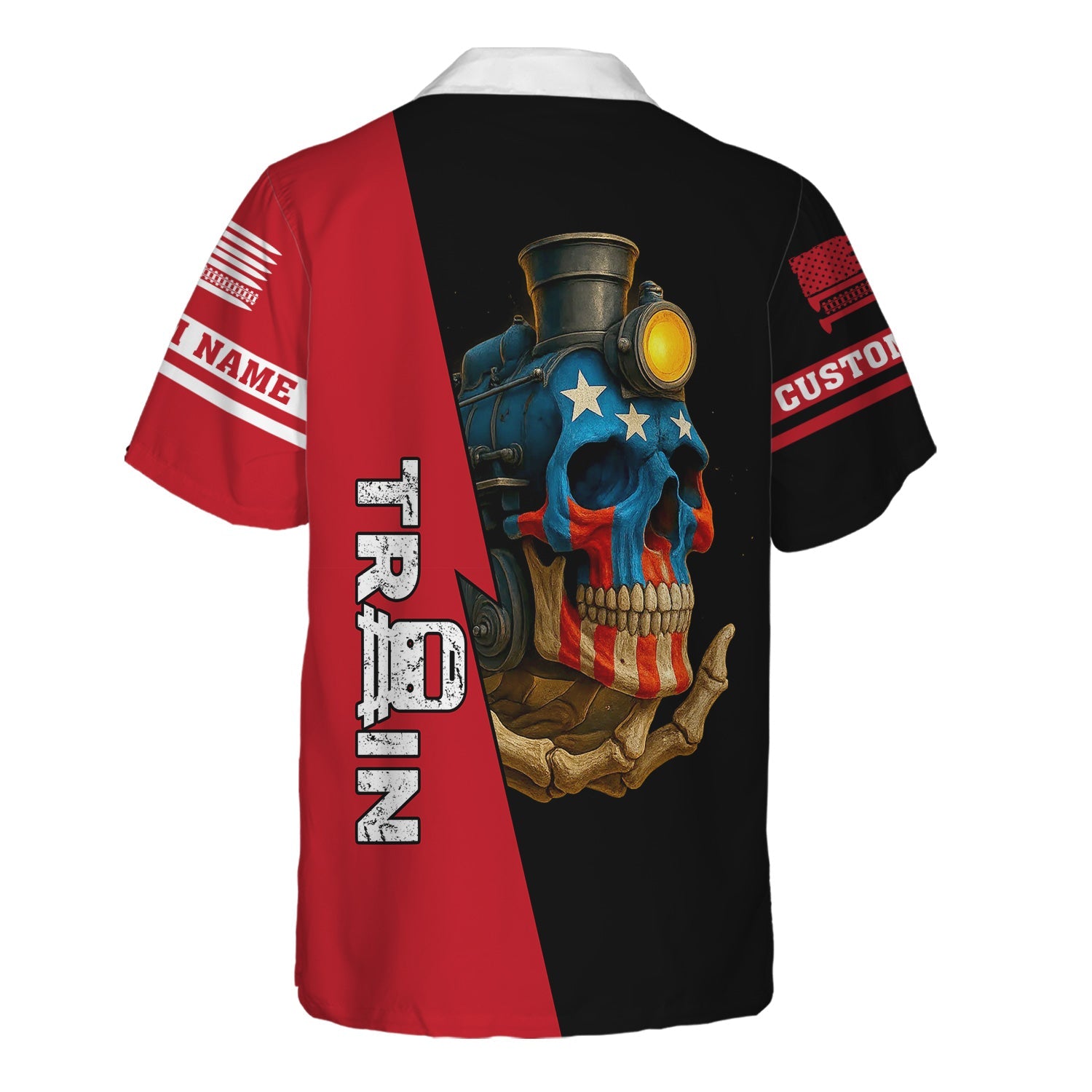 Railspirit Personalized Green Bay & Western Railroad Hawaiian Shirt Train Skull American Flag Shirt All Over Print