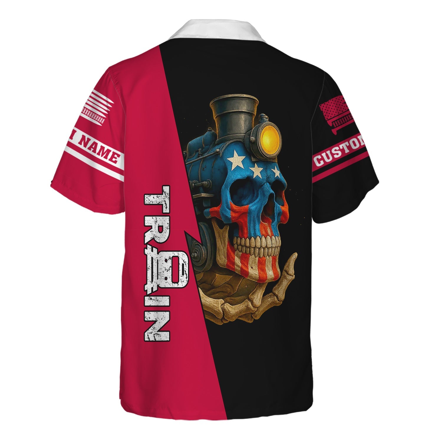Railspirit Personalized Canadian Pacific Railroad Hawaiian Shirt Train Skull American Flag Shirt All Over Print