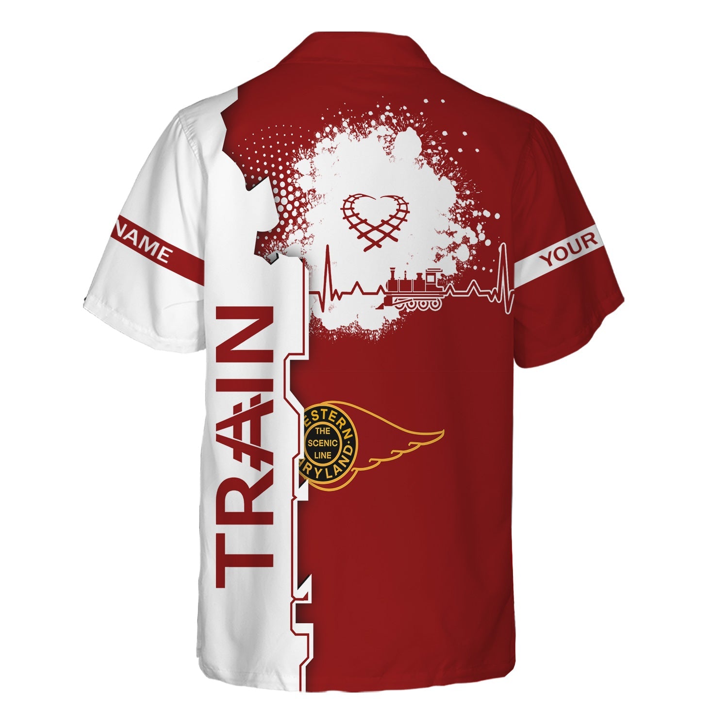 Railspirit Personalized Western Maryland Railway Hawaiian Shirt Engine Heartbeat and Track Love Style Shirt Gift Idea For Train Lovers