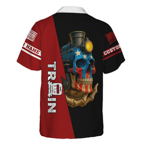 Railspirit Personalized Western Maryland Railway Hawaiian Shirt Train Skull American Flag Shirt All Over Print