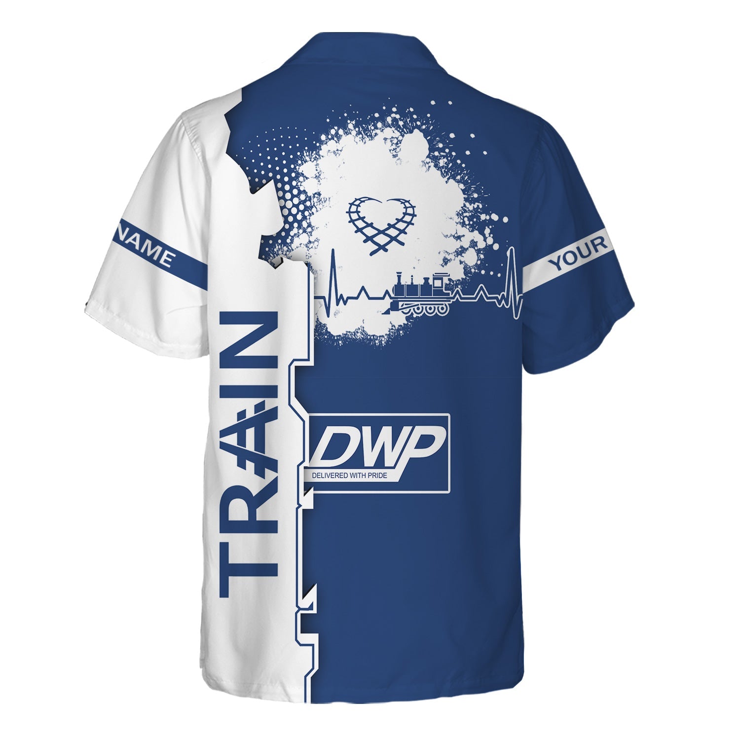 Railspirit Personalized Duluth, Winnipeg and Pacific Railway Hawaiian Shirt Engine Heartbeat and Track Love Style Shirt Gift Idea For Train Lovers