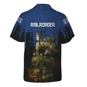 Railspirit Personalized Duluth, Winnipeg and Pacific Railway Hawaiian Shirt Vintage Train Art Style Shirt For Locomotive Fans