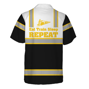 Railspirit Custom Name Central of Georgia Railway Hawaiian Shirt Eat Train Sleep Repeat Printed Train Shirt