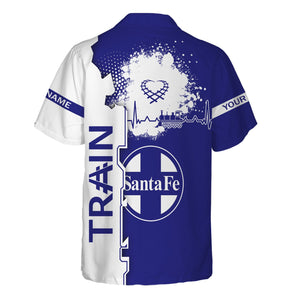 Railspirit Personalized Santa Fe Railway Hawaiian Shirt Engine Heartbeat and Track Love Style Atchison, Topeka and Santa Fe Railway Shirt